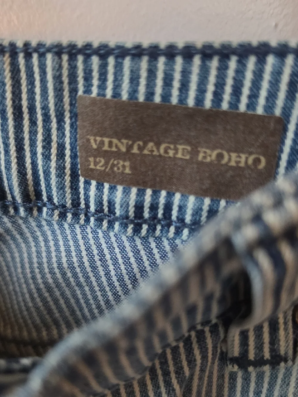 Vintage America Light Blue Pinstripe Cropped Jeans BOHO - Picture 4 of 5